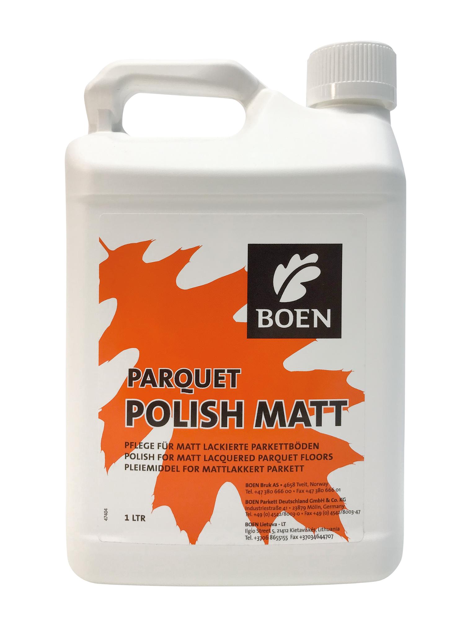 BOEN Polish matt 1l

Eco-friendly care product
for matt lacquered floorings.
Usage ca. 1 litre for 30-50m²
